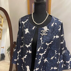 Lane Bryant Navy and White Rose Appliqué Plus Sized Jacket